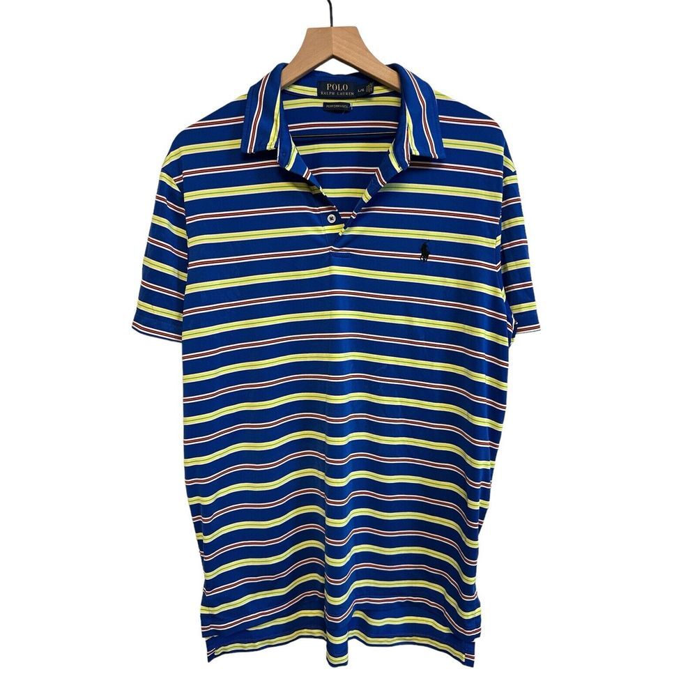 Polo Ralph Lauren‎ Performance Men's Polo Blue Green Striped Shirt Sz L